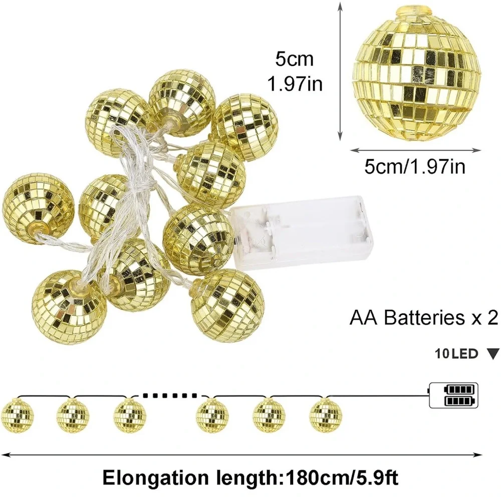 Christmas Lights Gold Light Up Disco Ball String Lights